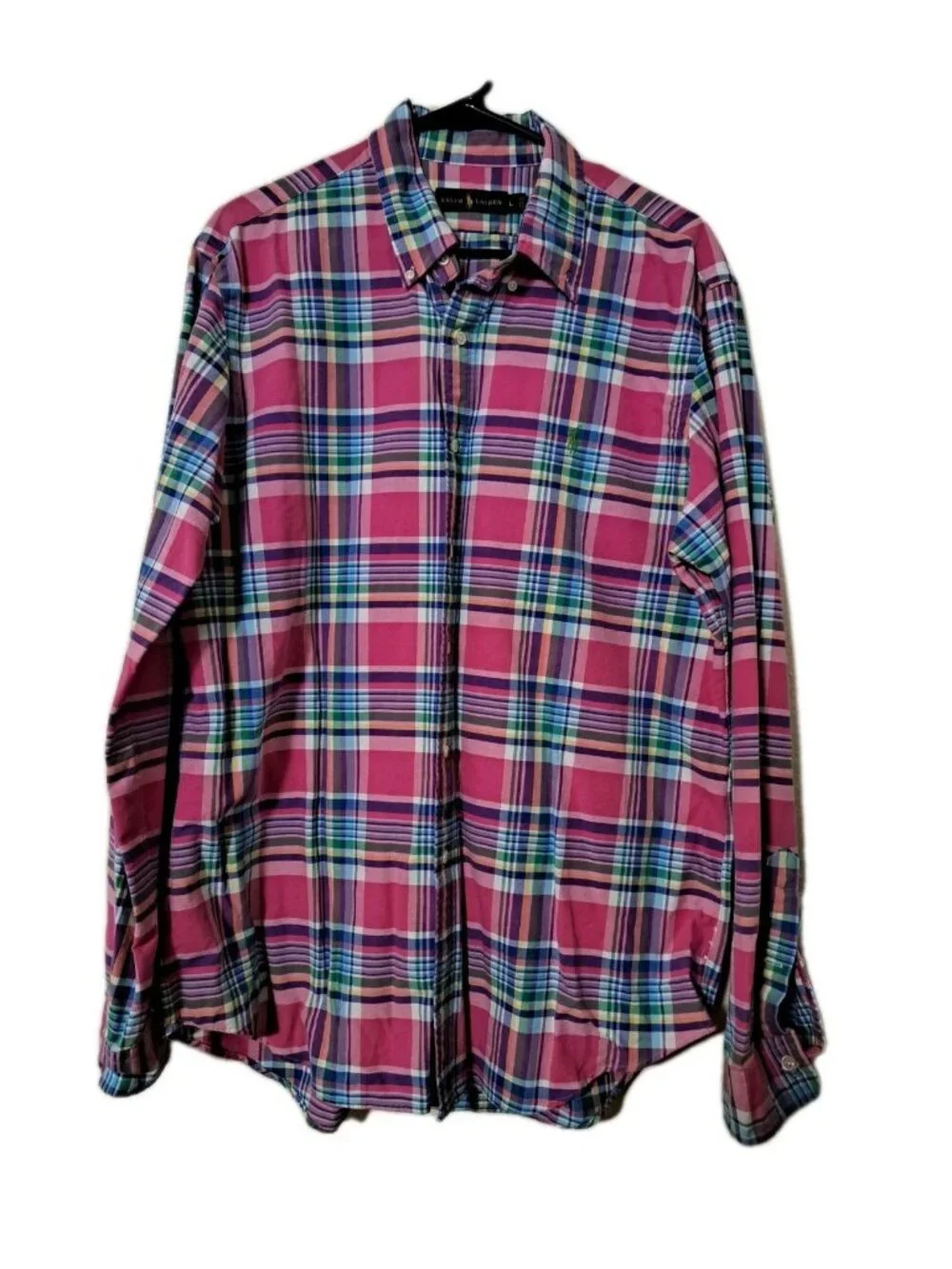 Ralph Lauren Mens Large Pink Plaid Button Down‎ Shirt Long Sleeve NWOT